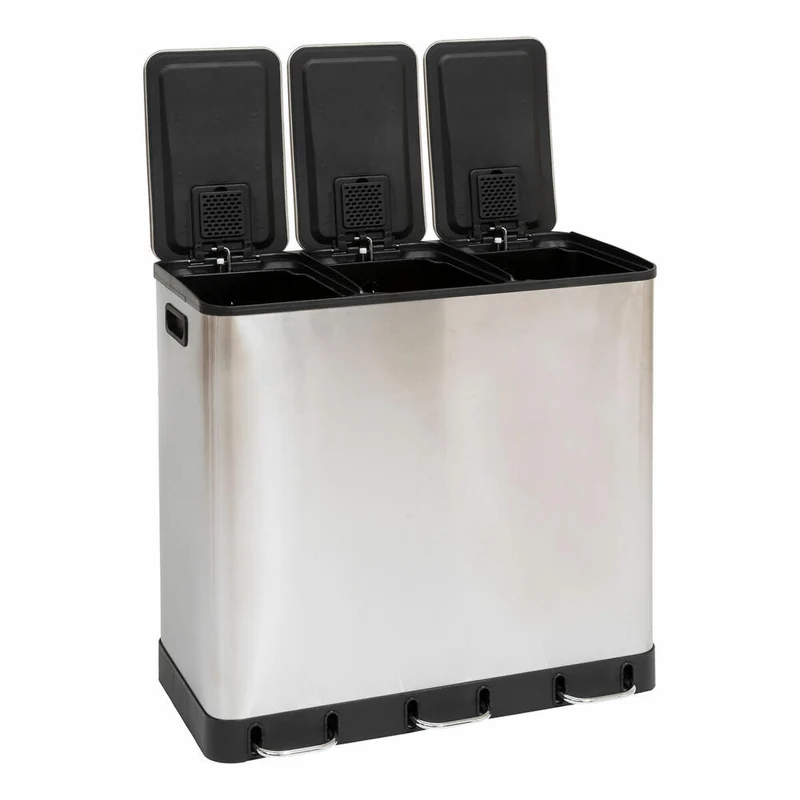 5five Simply Smart Mülleimer Ariane, Pedal-Abfalleimer, Edelstahl / Kunststoff, Grau, 3 x 18 L, 202464