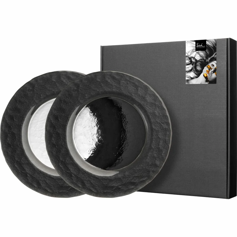Eisch Teller Kaya Black, 2er Set, Speiseteller, Servierteller, Dekoteller, Kristallglas, Schwarz, Ø 23 cm, 77351504