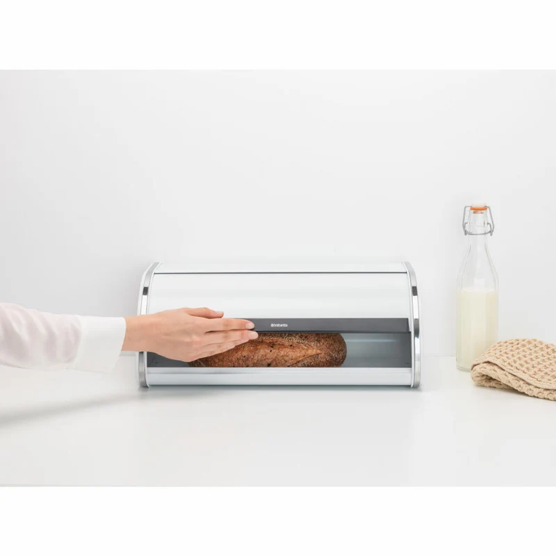 Brabantia Rollbrotkasten Groß, Brotkasten, Brotaufbewahrung, Stahl, White, 16 L, 236747