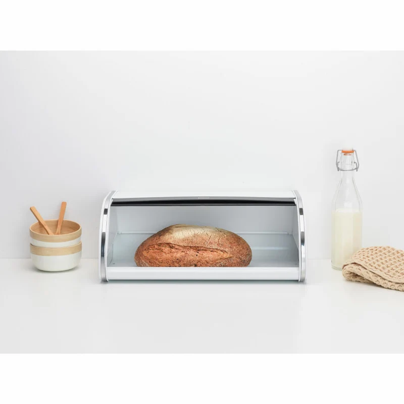 Brabantia Rollbrotkasten Groß, Brotkasten, Brotaufbewahrung, Stahl, White, 16 L, 236747