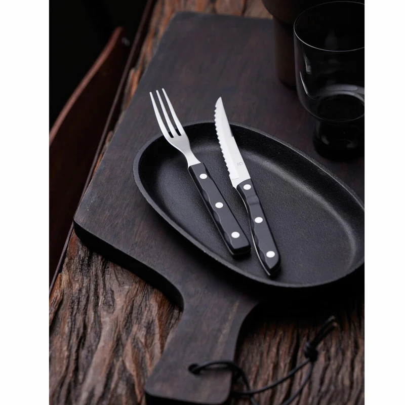 Gense Steakbesteck-Set Old Farmer Black 8-tlg., Steakmesser, Steakgabeln, POM-Kunststoff, 18/8 Edelstahl, 20150