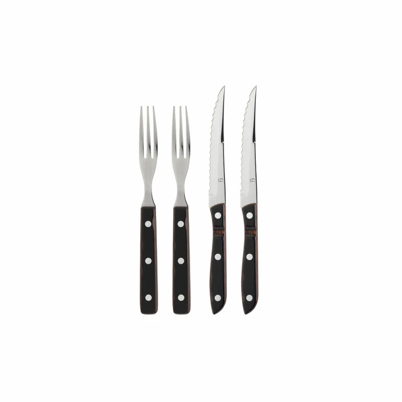 Gense Steakbesteck-Set Old Farmer Classic 4-tlg., Steakmesser, Steakgabeln, Holzlaminat, 18/8 Edelstahl, 20154