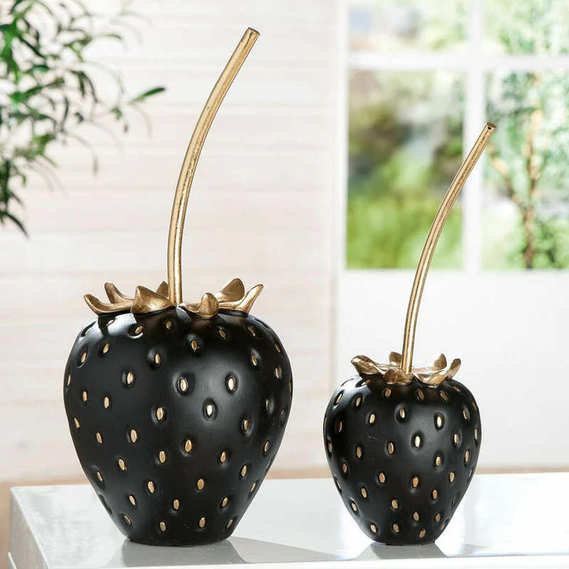 Gilde Erdbeere Frutilla, Dekoration, Dekoobjekt, Skulptur, Poly, Schwarz, H 35 cm, 34487