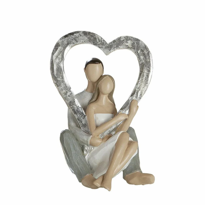 Gilde Figur Paar Herzmotiv, Dekofigur, Dekoration, Dekoobjekt, Kunstharz, Silberfarben, H 15 cm, 36810