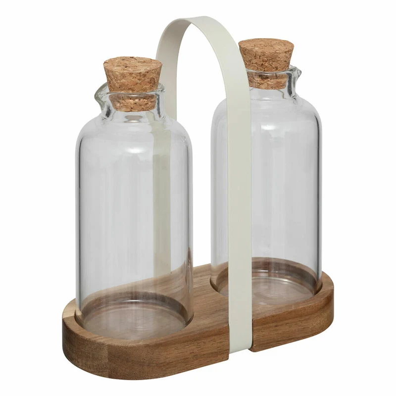 5five Simply Smart Essig und Öl Set, 3-tlg., Menage, Essigflasche, Ölflasche, Holz / Glas, 203015