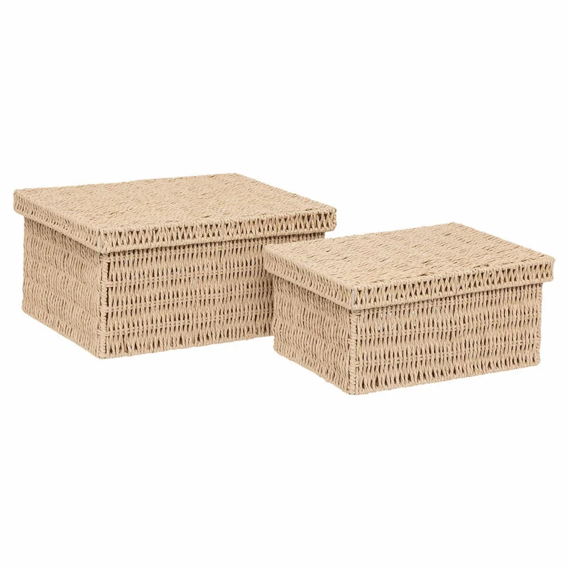 5five Simply Smart Aufbewahrungsboxen Kord, 2er Set, Dokumentenbox, Aufbewahrungskorb, Papier, Beige, 203148