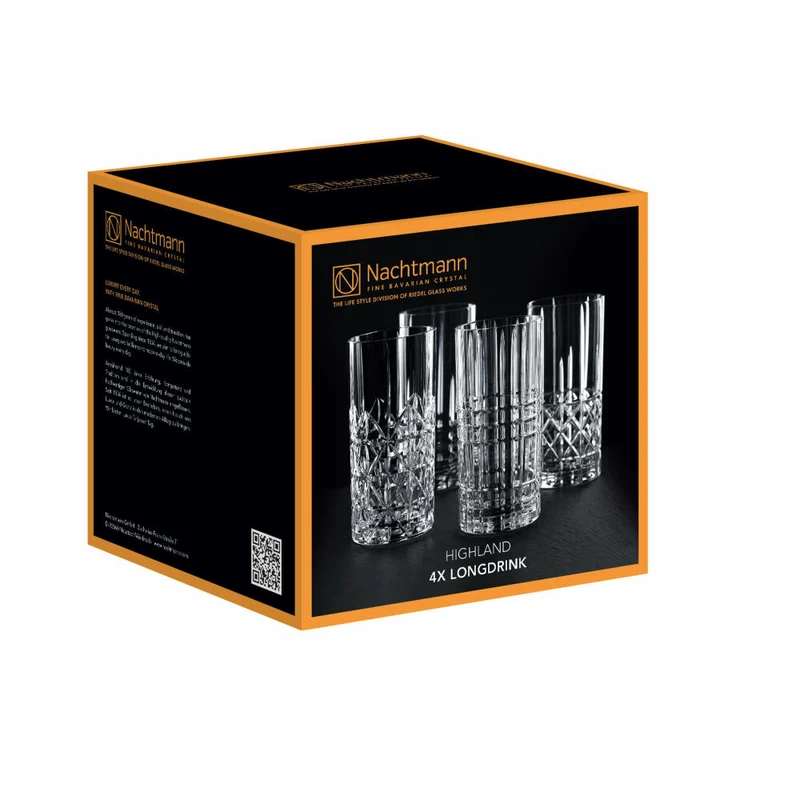 Nachtmann Highland Longdrinkglas, 4-tlg., Wasserglas, Saftglas, Kristallglas, 375 ml, 0097784-0