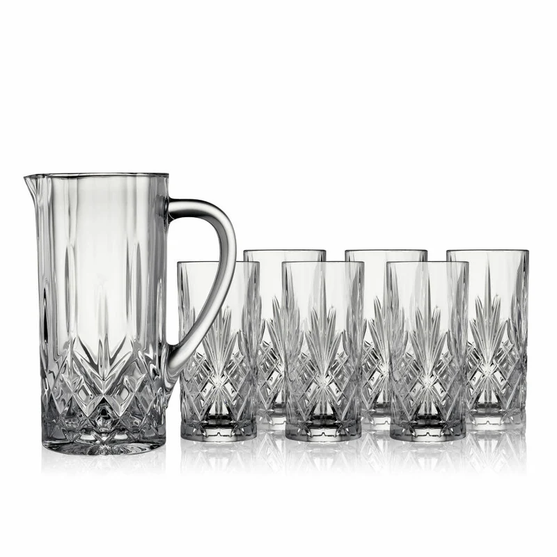 Lyngby Glas Kannen-Set Melodia 7-tlg., Kanne mit 6 Gläsern, Kristallglas, Klar, 916188