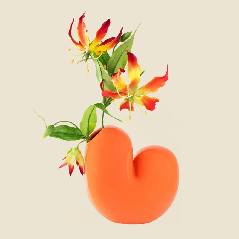 Donkey Products Vase Arts of Parts Sulcus, Blumenvase, Dekovase, Dekoration, Steingut, Orange, 18 x9.5 x 18 cm, 211014
