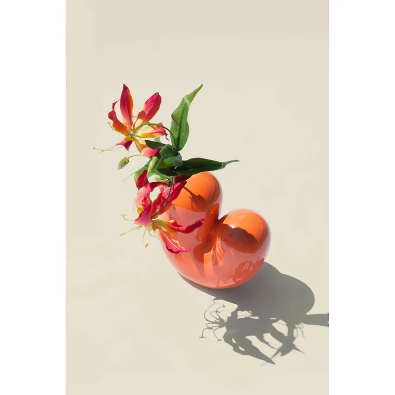 Donkey Products Vase Arts of Parts Sulcus, Blumenvase, Dekovase, Dekoration, Steingut, Orange, 18 x9.5 x 18 cm, 211014