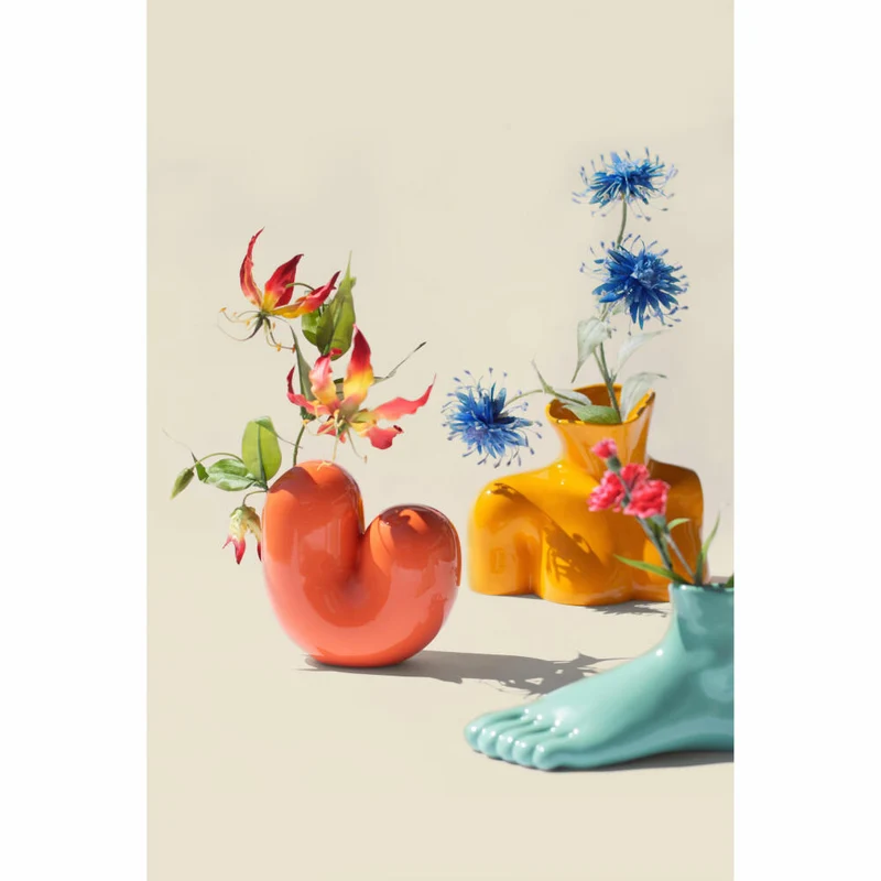 Donkey Products Vase Arts of Parts Sulcus, Blumenvase, Dekovase, Dekoration, Steingut, Orange, 18 x9.5 x 18 cm, 211014