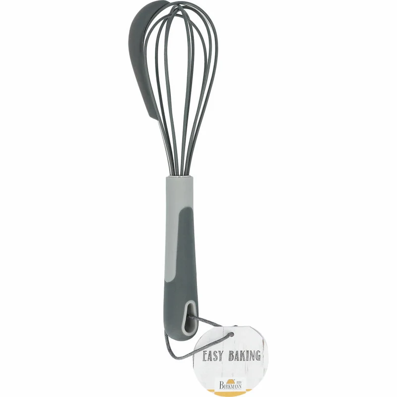 Birkmann Easy Baking Schneebesen mit Schaber, Rührbesen, Schlagbesen, Edelstahl / Kunststoff, Grau, 27 cm, 422452