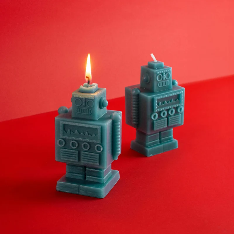 Donkey Products Figurenkerze The Robot Candle, Roboter, Paraffinwachs, Grün, 13.5 cm, 211025