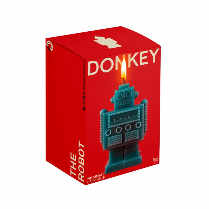 Donkey Products Figurenkerze The Robot Candle, Roboter, Paraffinwachs, Grün, 13.5 cm, 211025