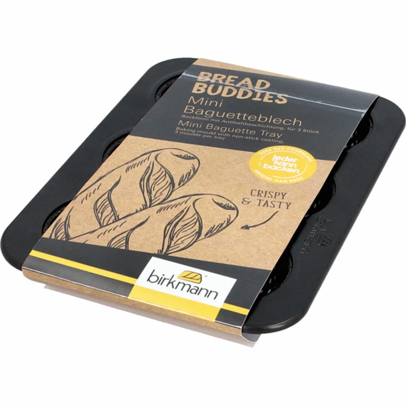 Birkmann Bread Buddies Mini-Baguetteblech, Baguette Backblech, Brotbackform, Karbonstahl, 25.5 x 18.5 cm, 331037