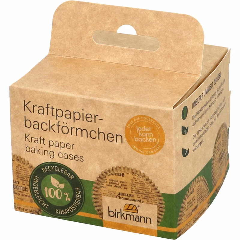 Birkmann Kraftpapierbackförmchen Zeitung, 75 Stück, Muffinbackförmchen, Papierbackförmchen, Papier, Ø 7 cm, 444966
