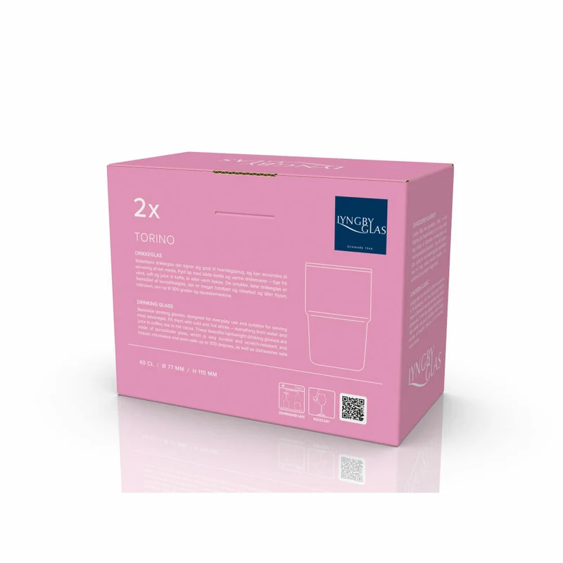 Lyngby Glas Trinkglas Torino 2er Set, Becher, Glas, Pink, 400 ml, 30199