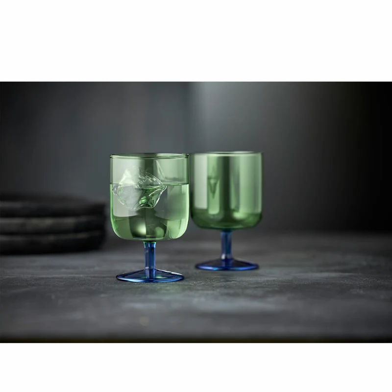Lyngby Glas Weinglas Torino 2er Set, Stielgläser, Glas, Grün, Blau, 300 ml, 30204
