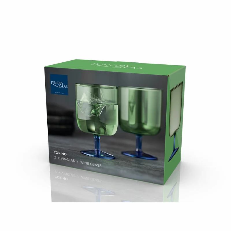 Lyngby Glas Weinglas Torino 2er Set, Stielgläser, Glas, Grün, Blau, 300 ml, 30204