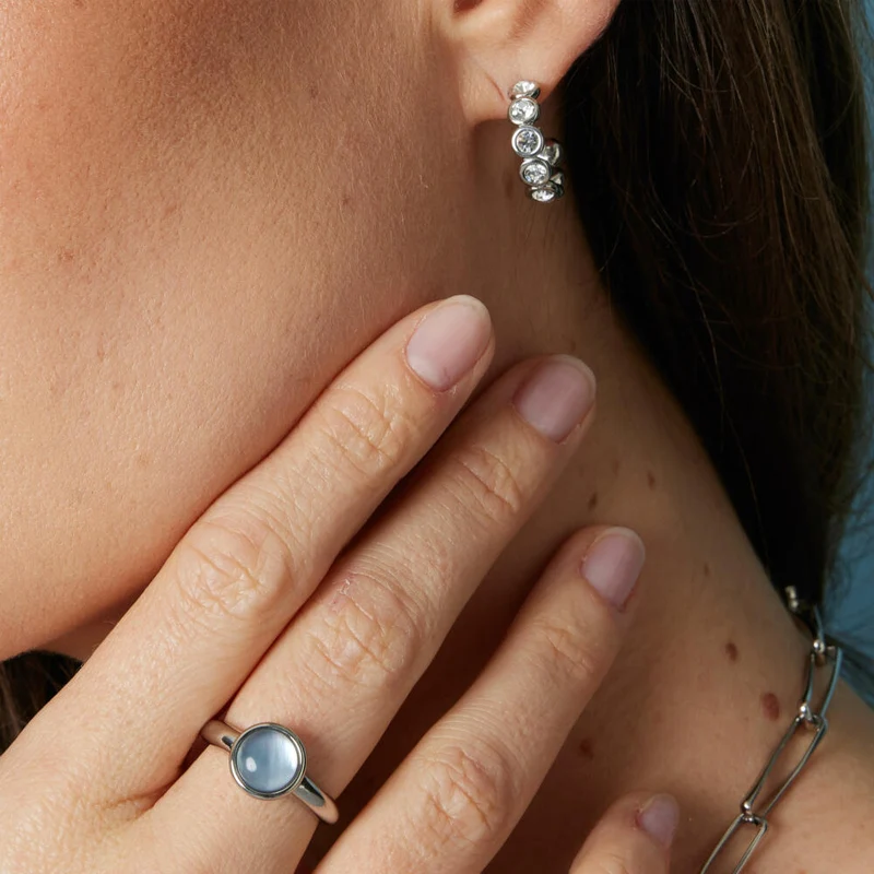 Leonardo Jewels Ring Bea grey blue, Fingerring, Fingerschmuck, Schmuck, Größe 18, Edelstahl, Glasperle, 024360