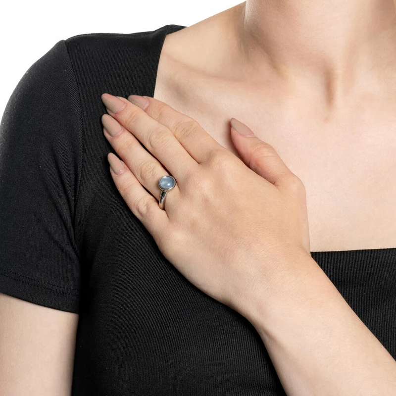 Leonardo Jewels Ring Bea grey blue, Fingerring, Fingerschmuck, Schmuck, Größe 20, Edelstahl, Glasperle, 024362