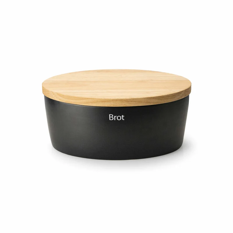 Continenta Brottopf oval mit Holzdeckel, Keramik, Gummibaumholz, Schwarz, 36 x 23 x 15.5 cm, 3736