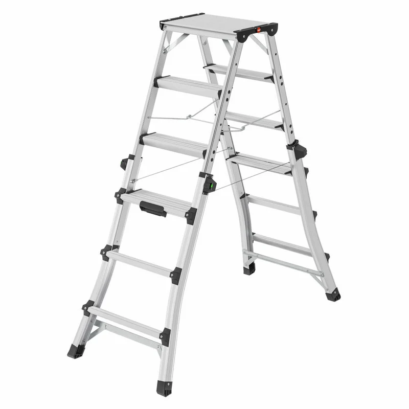 Hailo Stehleiter D100 TL TopLine, Teleskop-Doppelstufenleiter, Klappleiter, Leiter, Aluminium, 8655-107