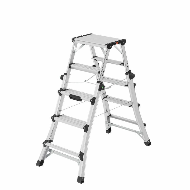 Hailo Stehleiter D100 TL TopLine, Teleskop-Doppelstufenleiter, Klappleiter, Leiter, Aluminium, 8655-107