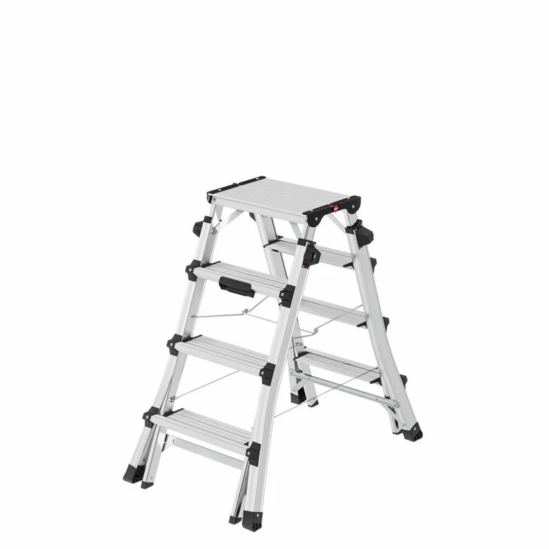Hailo Stehleiter D100 TL TopLine, Teleskop-Doppelstufenleiter, Klappleiter, Leiter, Aluminium, 8655-107