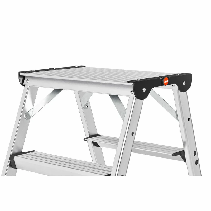 Hailo Stehleiter D100 TL TopLine, Teleskop-Doppelstufenleiter, Klappleiter, Leiter, Aluminium, 8655-107