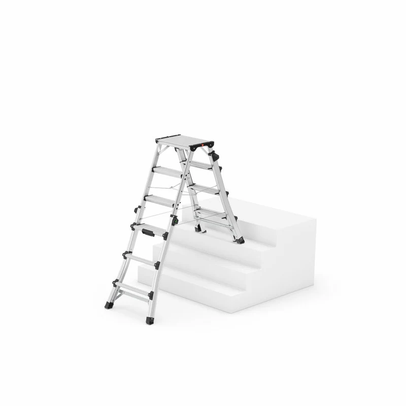 Hailo Stehleiter D100 TL TopLine, Teleskop-Doppelstufenleiter, Klappleiter, Leiter, Aluminium, 8655-107