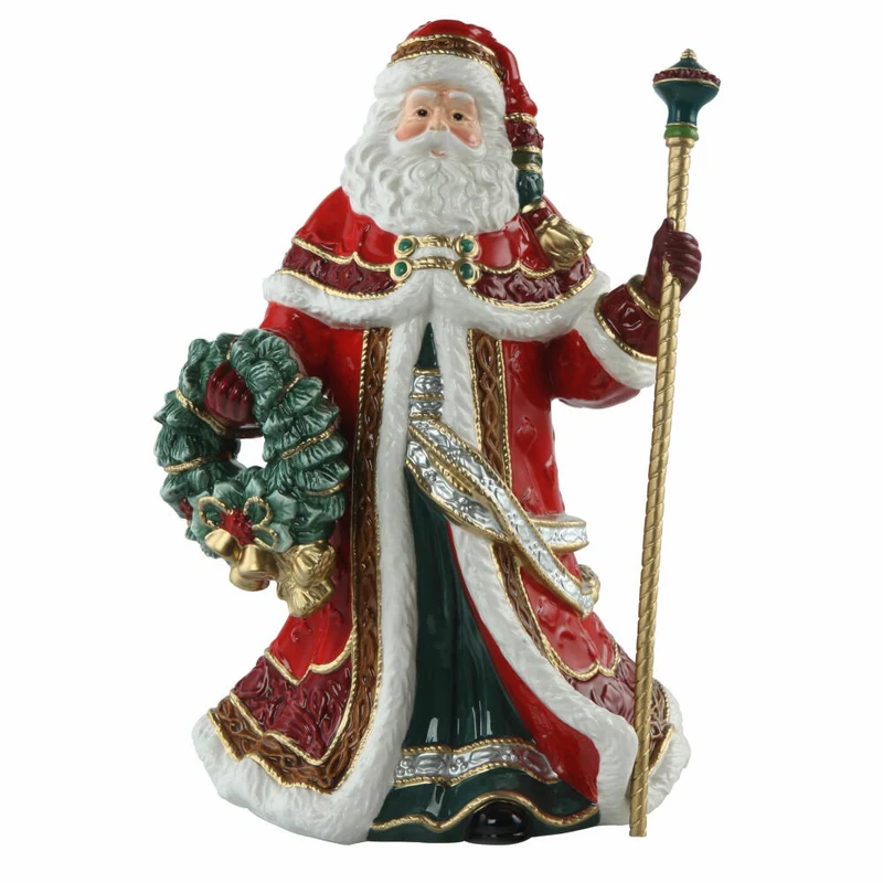 Goebel Figur Santa mit Kranz und Stab, Fitz & Floyd, Weihnachtsmann, Steingut, Bunt, 33 cm, 51001711