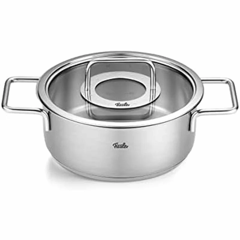 Fissler Topf-Set Pure 4-tlg. mit Glasdeckeln, 3 Kochtöpfe + Bratentopf, Edelstahl, Silbern, 086-115-04-000
