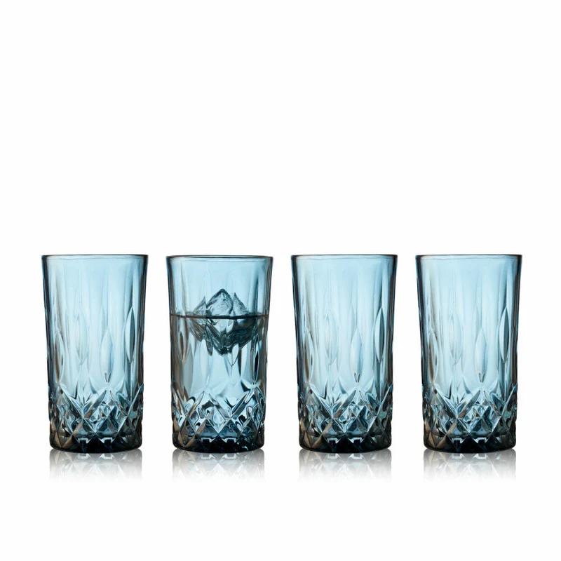 Lyngby Glas Highball-Glas Sorrento 4er Set, Longdrinkgläser, Glas, Blau, 380 ml, 31482