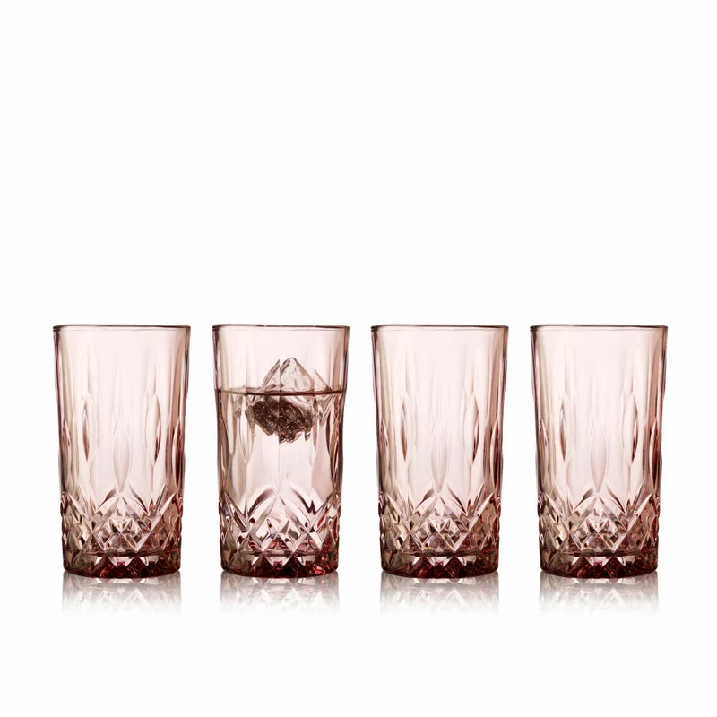 Lyngby Glas Highball-Glas Sorrento 4er Set, Longdrinkgläser, Glas, Pink, 380 ml, 31483