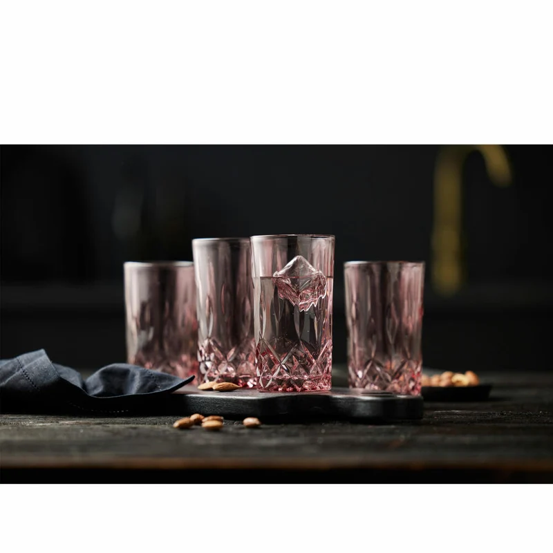 Lyngby Glas Highball-Glas Sorrento 4er Set, Longdrinkgläser, Glas, Pink, 380 ml, 31483