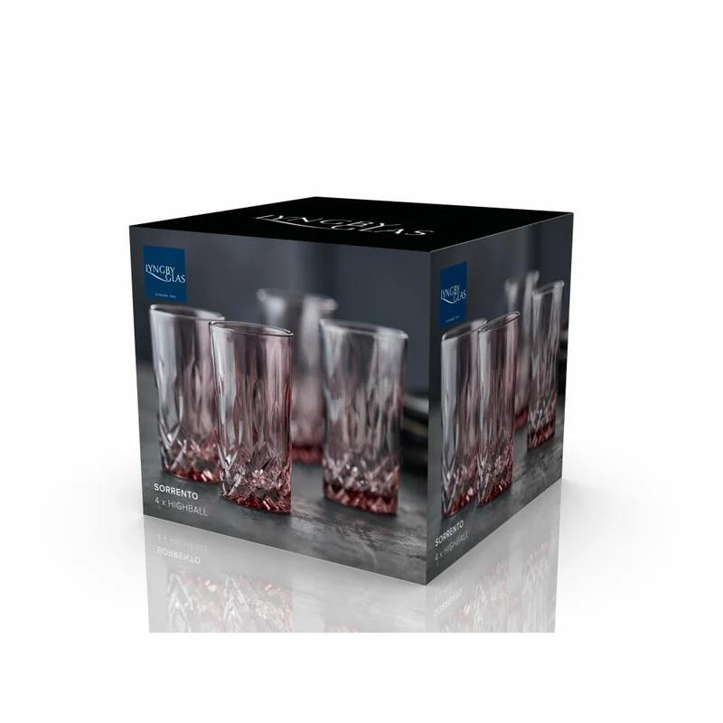 Lyngby Glas Highball-Glas Sorrento 4er Set, Longdrinkgläser, Glas, Pink, 380 ml, 31483