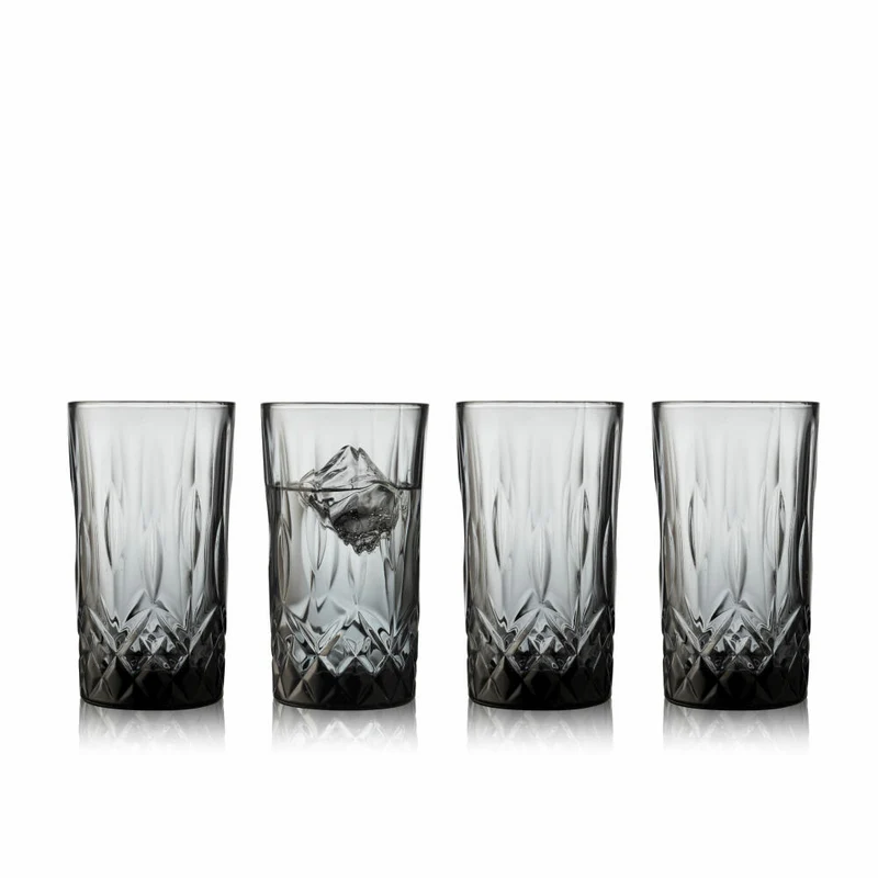 Lyngby Glas Highball-Glas Sorrento Smoke 4er Set, Longdrinkgläser, Glas, Grau, 380 ml, 31489