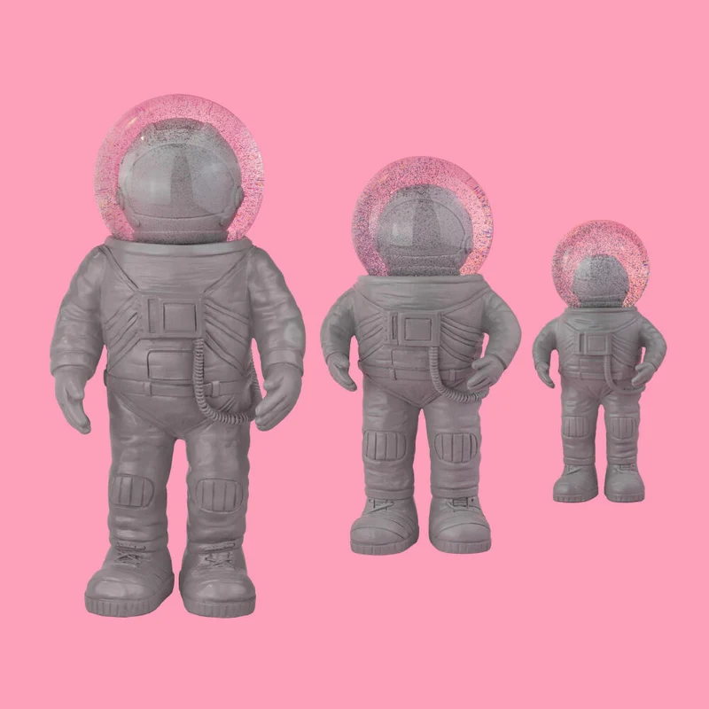 Donkey Products Summerglobe The Astronauts Small, Glitzerkugel, Schneekugel, Glas / Polyresin, Grau, 13 cm, 360020