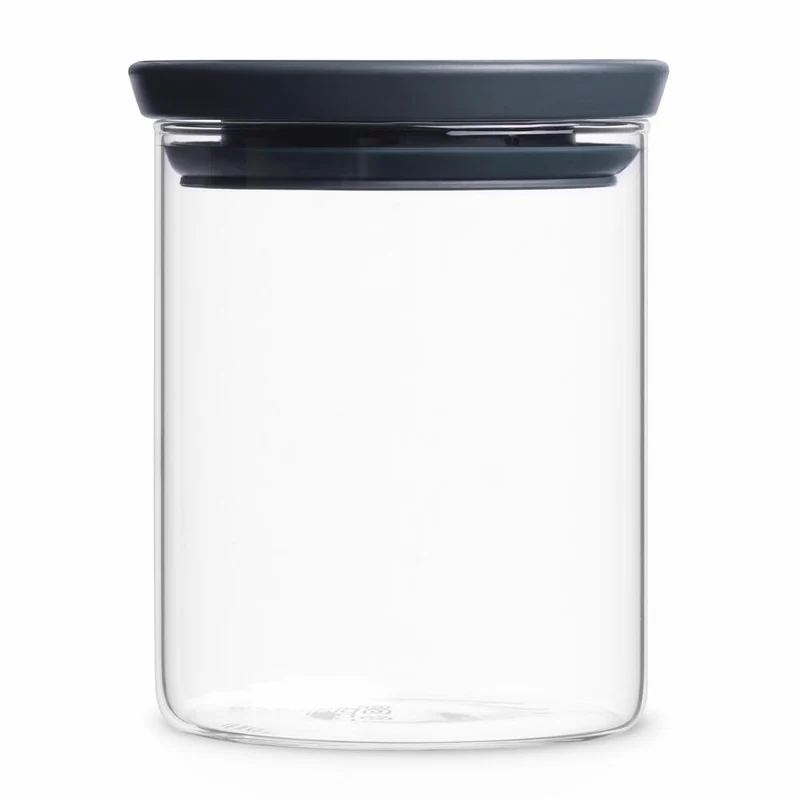 Brabantia Stapelbarer Glasbehälter mit Deckel, Vorratsglas, Dunkelgrau / Transparent, 0.6 L, 298288