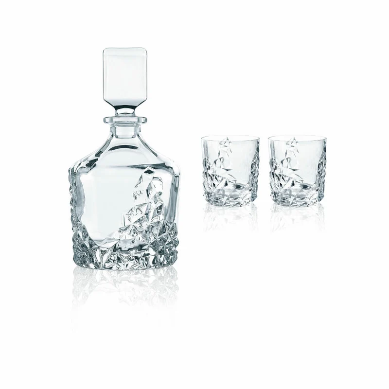 Nachtmann Sculpture Whiskyset, 3-tlg., Whisky Becher, Whiskyglas, Whiskykaraffe, Kristallglas, 101984
