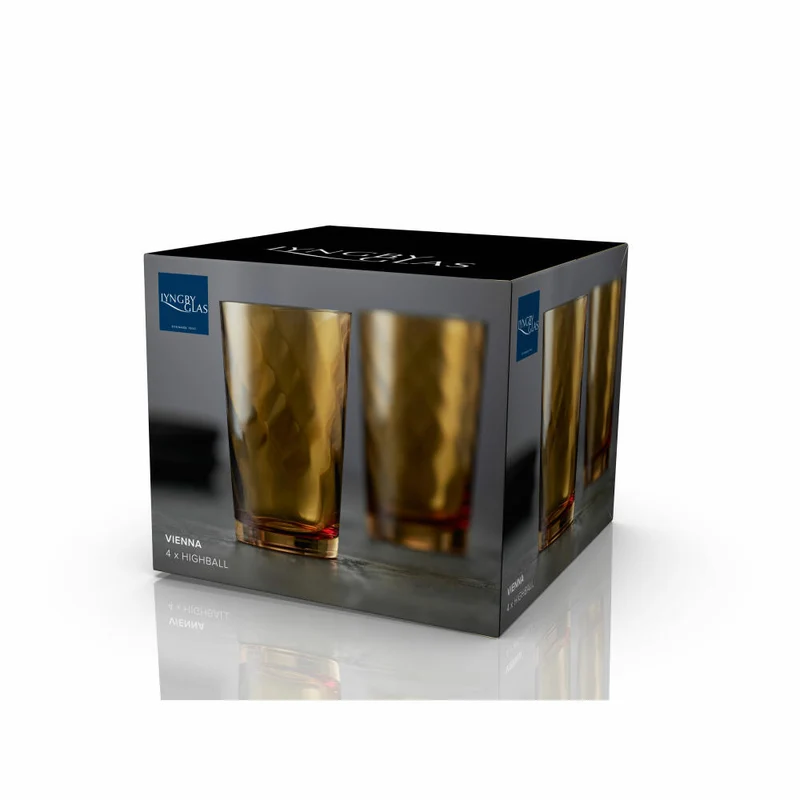 Lyngby Glas Highball-Glas Vienna Amber 4er Set, Longdrinkgläser, Glas, Braun, 450 ml, 31722