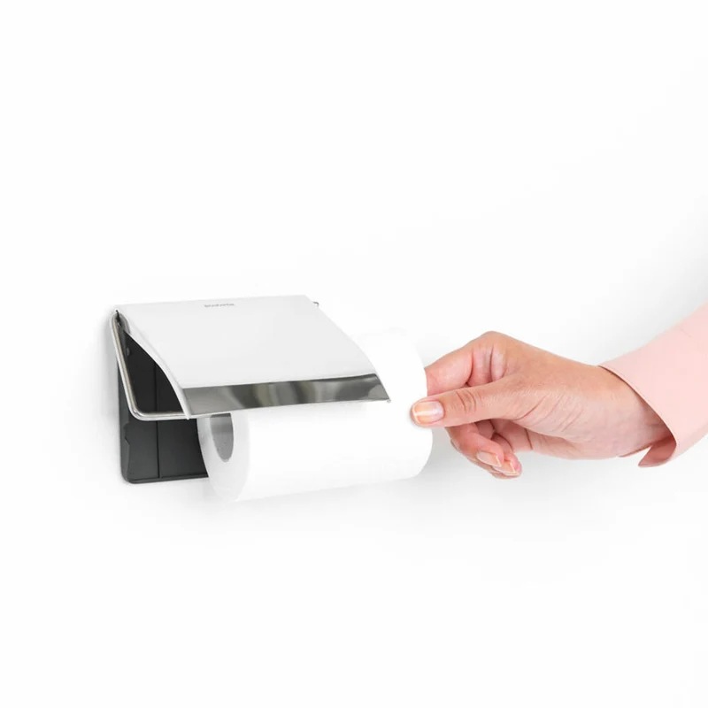 Brabantia Toilettenpapierhalter ReNew, Klopapierhalter, WC-Rollenhalter, Stahl, Brilliant Steel, 414589