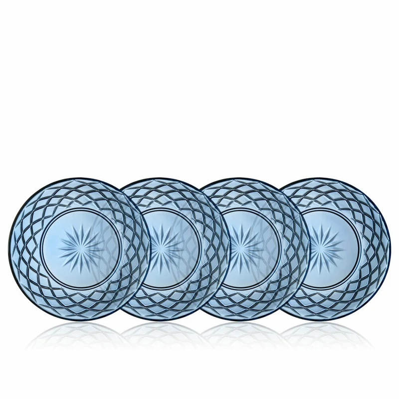 Lyngby Glas Glasteller Sorrento 4er Set, Speiseteller, Glas, Blau, 21 cm, 32008
