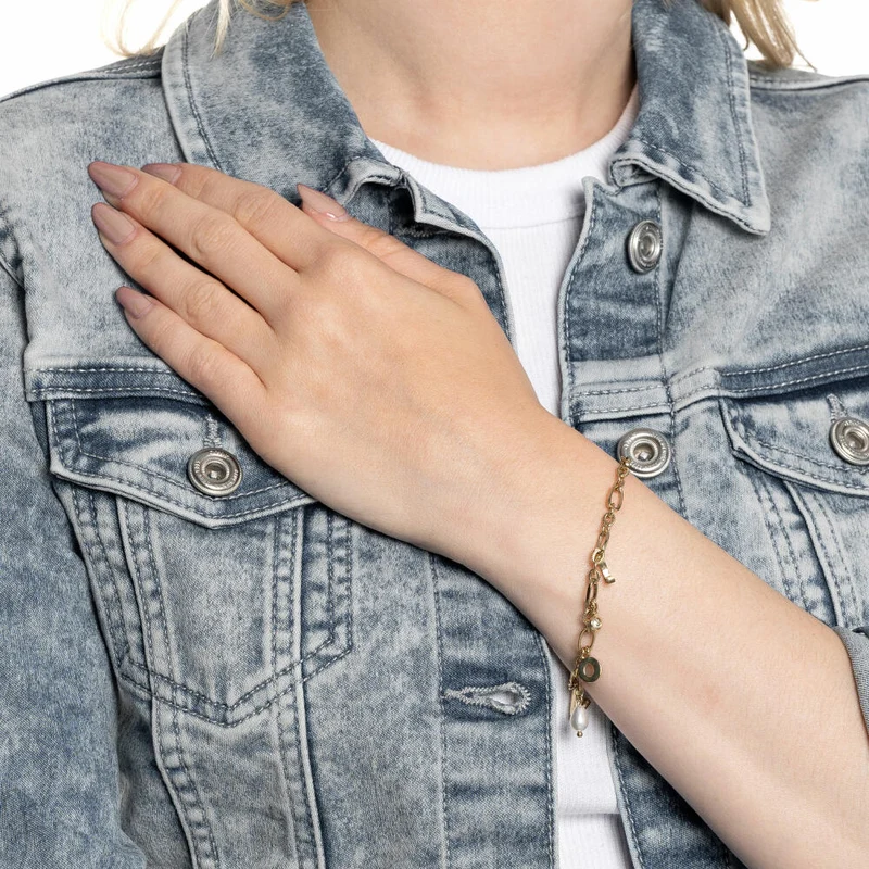 Leonardo Jewels Armband gold Otella CIAO, Schmuckarmband, Armkette, Modeschmuck, Edelstahl IP gold, Glassteine, 024449