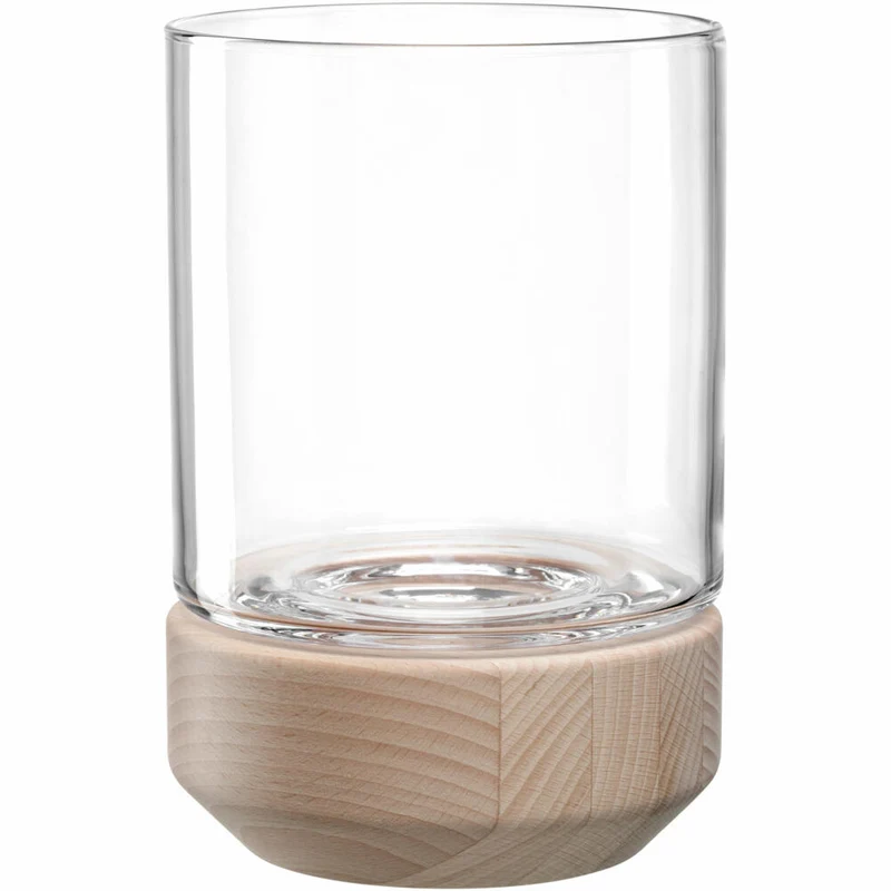 Leonardo Windlicht Legno, auf Holzsockel, Kerzenständer, Kerzenhalter, Glas / Holz, H 21 cm, 084750