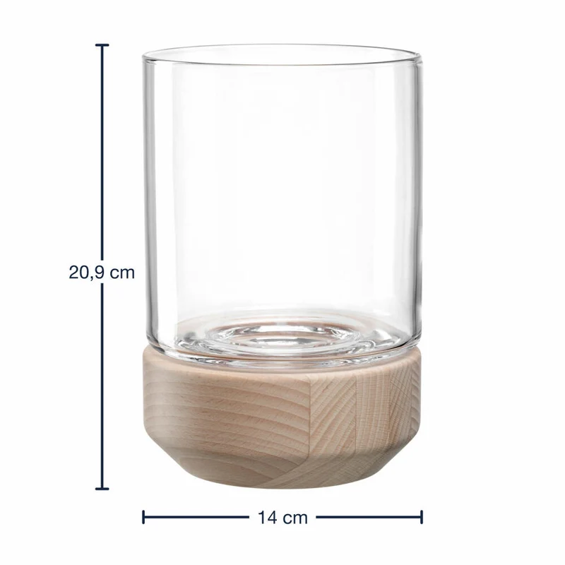 Leonardo Windlicht Legno, auf Holzsockel, Kerzenständer, Kerzenhalter, Glas / Holz, H 21 cm, 084750