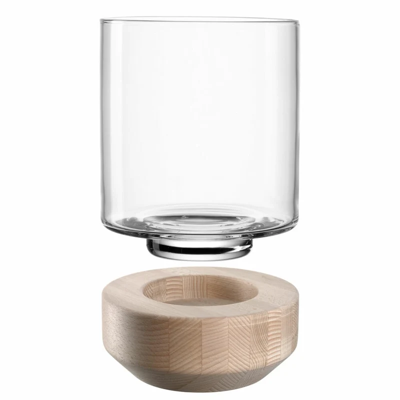 Leonardo Windlicht Legno, auf Holzsockel, Kerzenständer, Kerzenhalter, Glas / Holz, H 30 cm, 084751