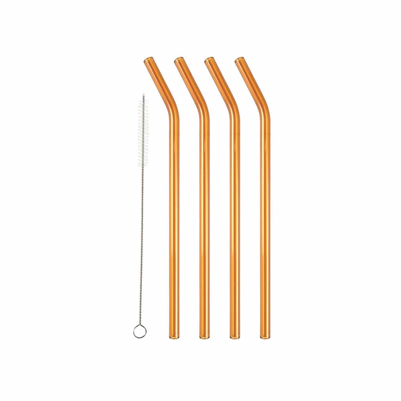 Lyngby Glas Trinkhalm geknickt Amber 4er Set, Glashalme, Glas, Braun, 21.5 cm, 32764