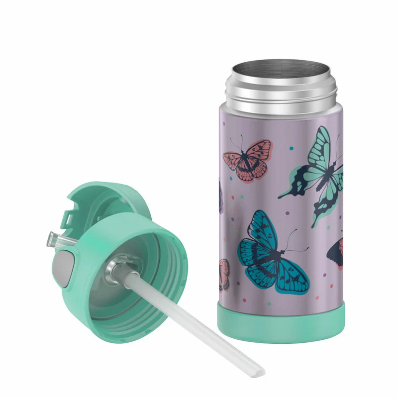 THERMOS Isolier-Trinkflasche kids FUNTAINER STRAW BOTTLE, Thermosflasche, Flasche, Edelstahl, Butterflies, 350 ml, 4113401035